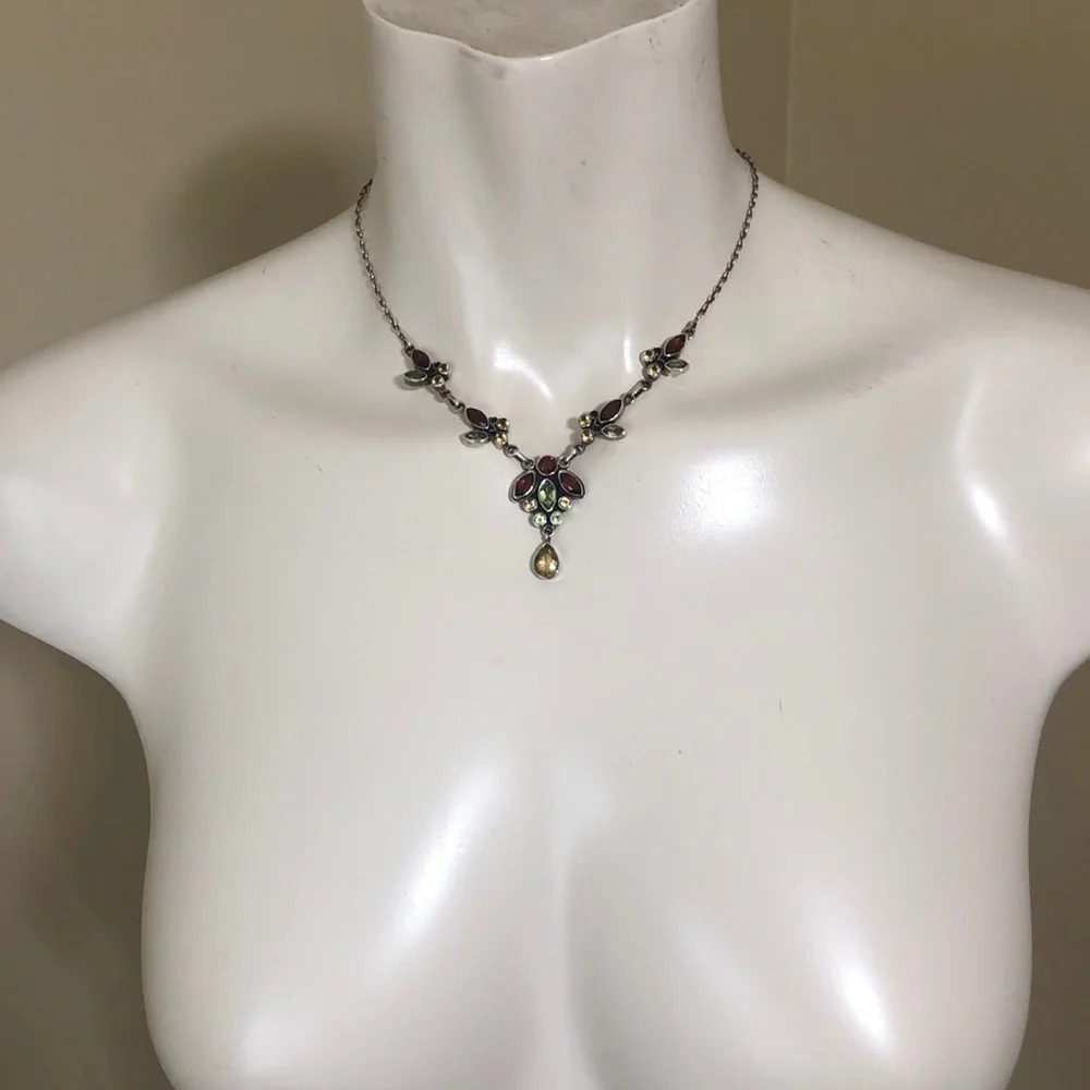 STERLING SILVER NECKLACE gemstone dangling Chandelier Pendant jeweled necklace - Picture 5 of 11